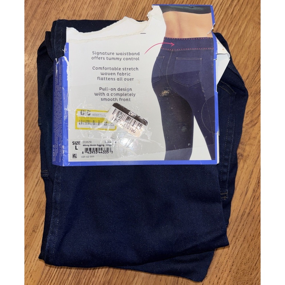 SPANX Women's Blue Denim Skinny Jeggings Size L Tummy Control Pull On Indigo